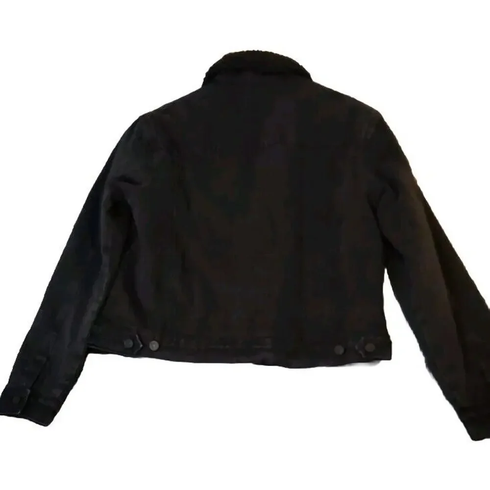 Kancan Estilo Denim‎ Jacket Black Sherpa Lining Women's Size Medium Warm NWT
